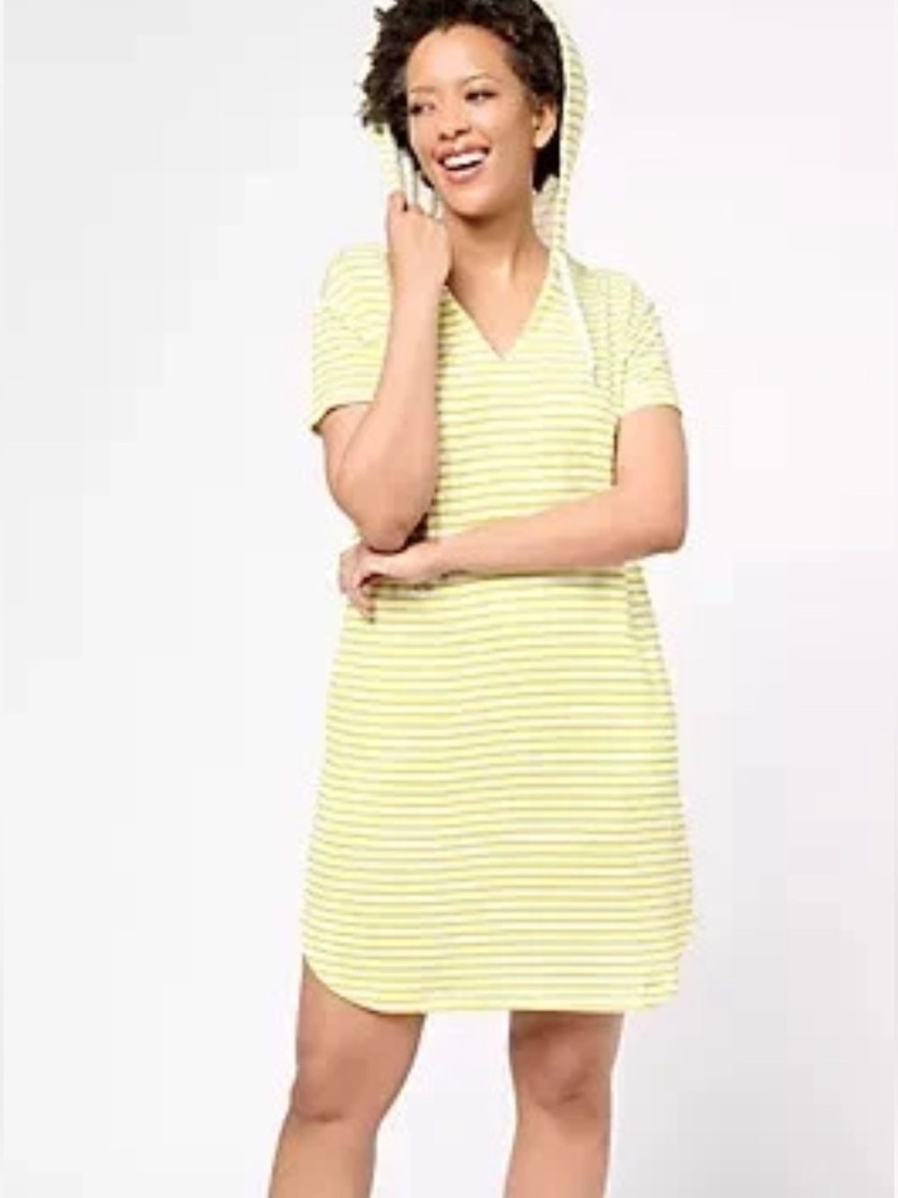 NWT Koolaburra Striped Hooded Tee Dress - Yellow & White relaxed fit
